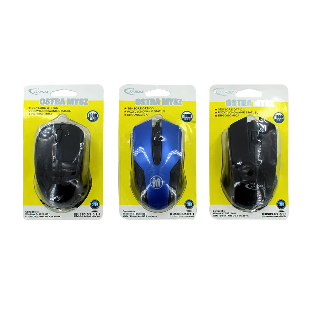 Mouse óptico alámbrico usb it-max ostra mysz con 1000 dpi, variedad d…