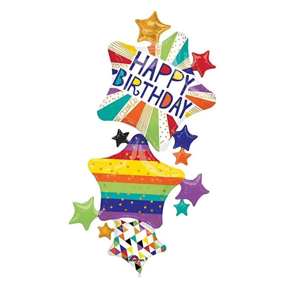 Globo multicolor de estrellas / happy birthday 34575