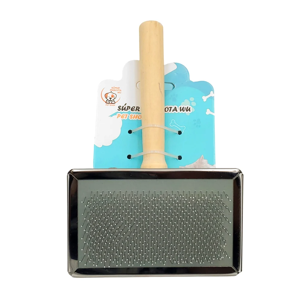 Cepillo grande para mascotas, cerdas metálicas, mango de madera / 356…