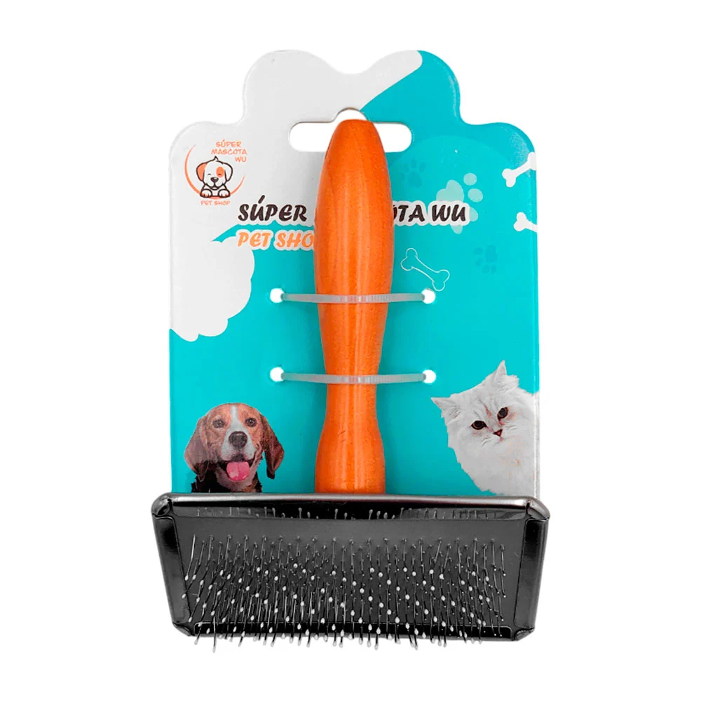 Cepillo para mascotas con cerdas metálicas y mango de madera, 12x8.8c…