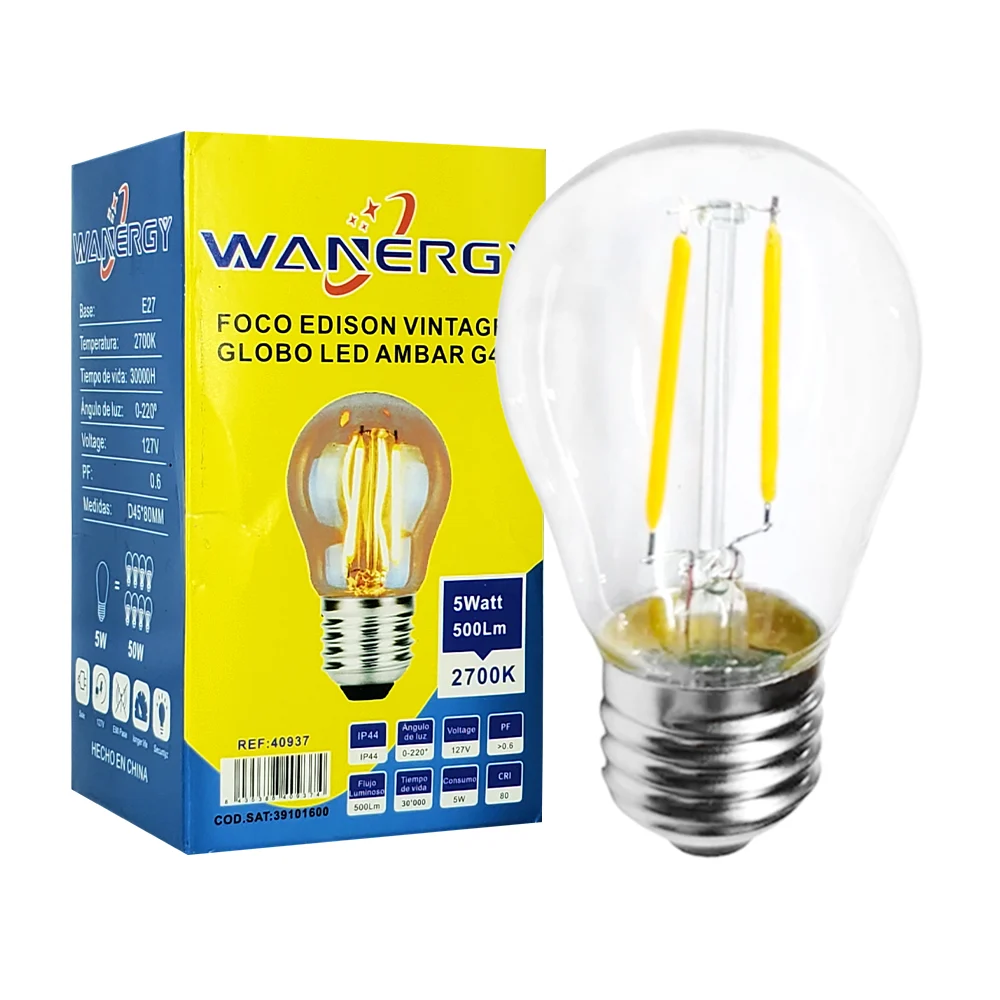 Foco edición vintage, globo led en tono ámbar 4.5x8.7cm / wanergy 409…