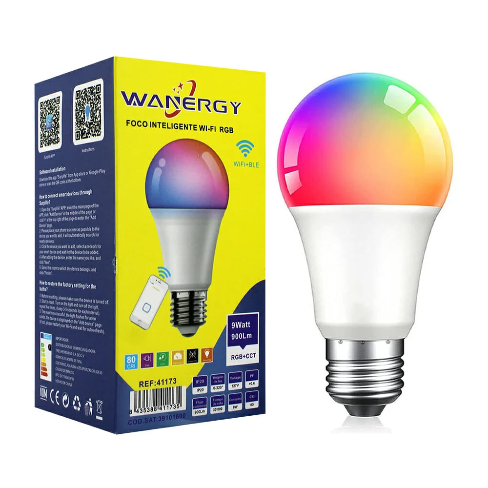 Foco led inteligente wifi rgb wanergy con consumo de 9 watts y lumino…