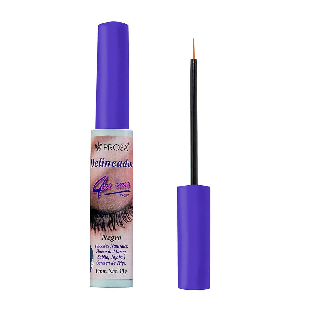1pza Delineador prosa color negro con 4 aceites naturales para ojos, …