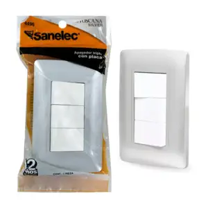 Placa sanelec apagador triple línea toscana silver / 4496