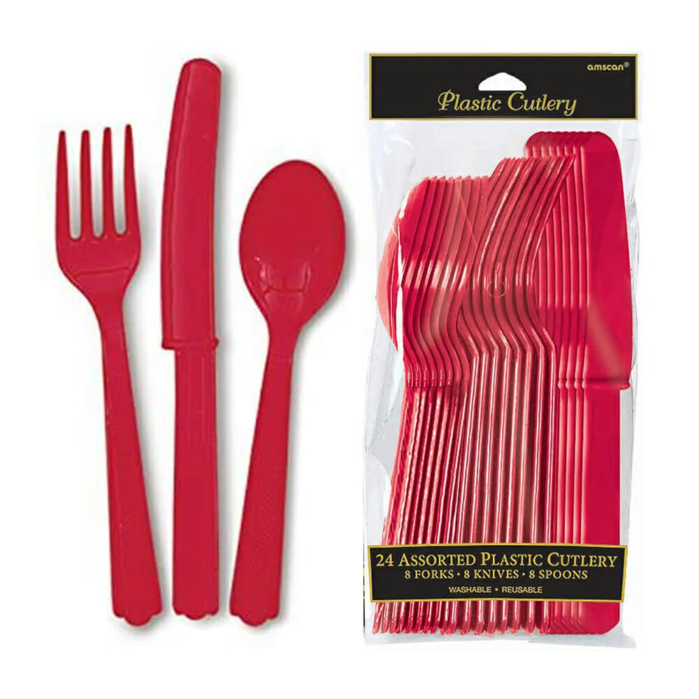 Paquete con 24 cubiertos de plástico, variedad de colores / plastic c…