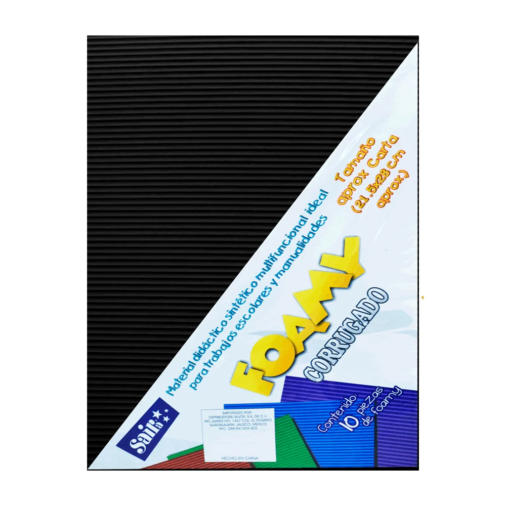 Paquete con 10 hojas de foamy corrugado tamaño carta color negro / 13…