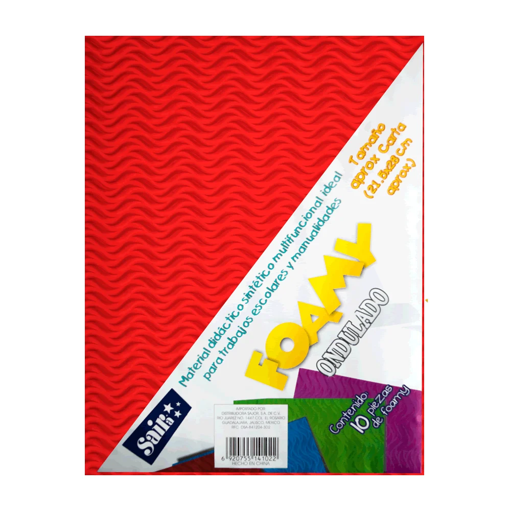 Paquete con 10 hojas de foamy ondulado tamaño carta color rojo / 1410…