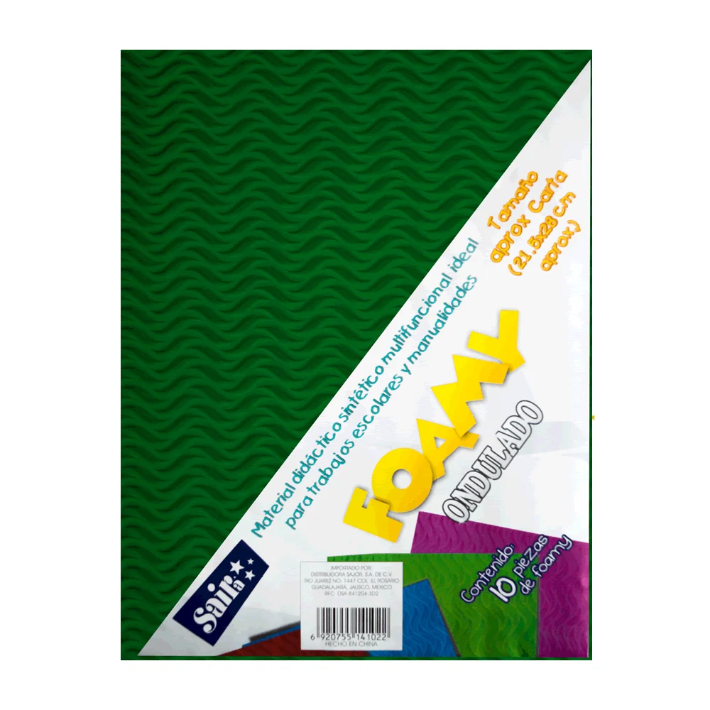 Paquete con 10 hojas de foamy ondulado tamaño carta color verde bande…