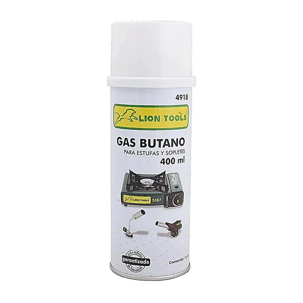 Lata de gas butano lion tools para estufas y sopletes 400ml / 4918