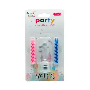 Portavelas número 1 transparente led + 4 mini velas / 50458