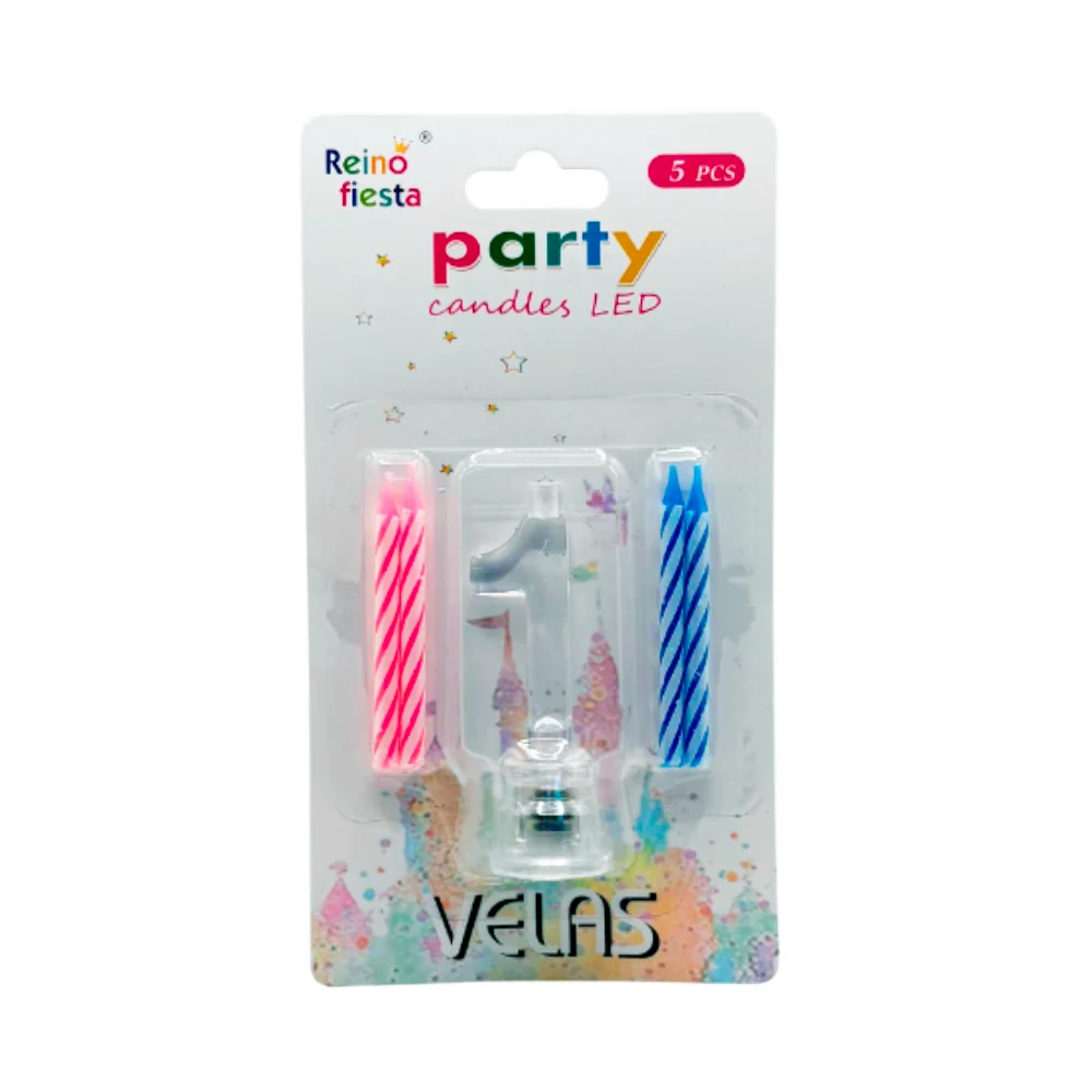 Portavelas número 1 transparente led + 4 mini velas / 50458