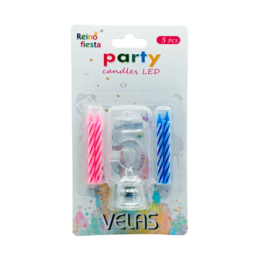Portavelas número 5 transparente led + 4 mini velas / 50462
