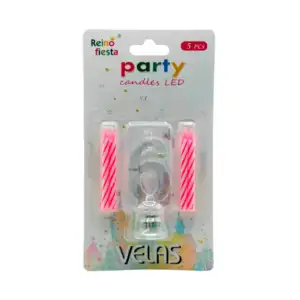 Portavelas número 6 transparente led + 4 mini velas / 50463