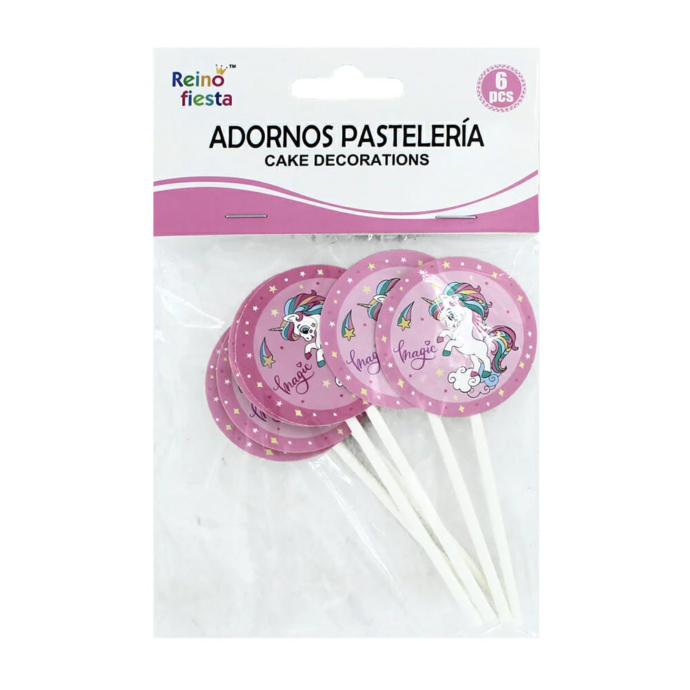 Paquete de 6 mini letreros redondos reino fiesta con diseño de unicor…