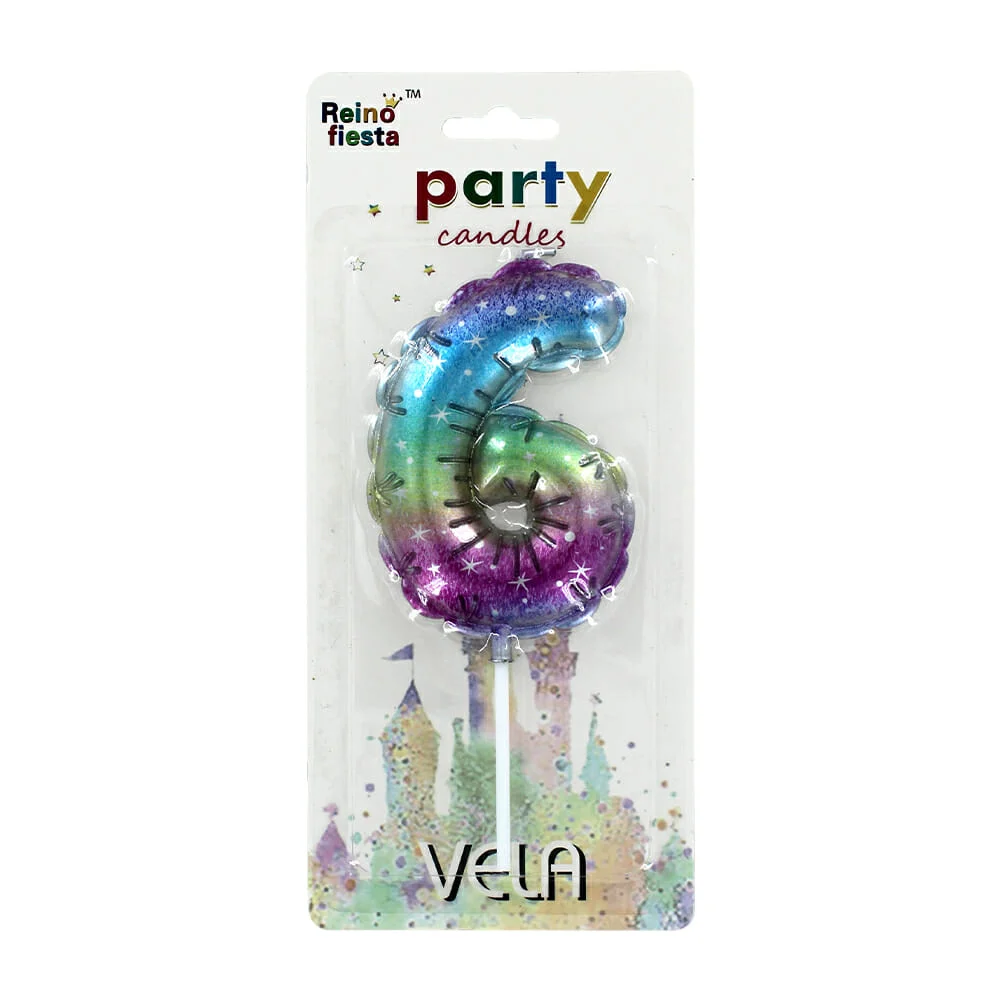 1pza Vela grande multicolor reino fiesta en forma de número con conto…