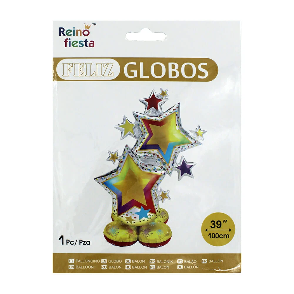 Globo metálico decorativo reino fiesta con forma de estrellas y base …