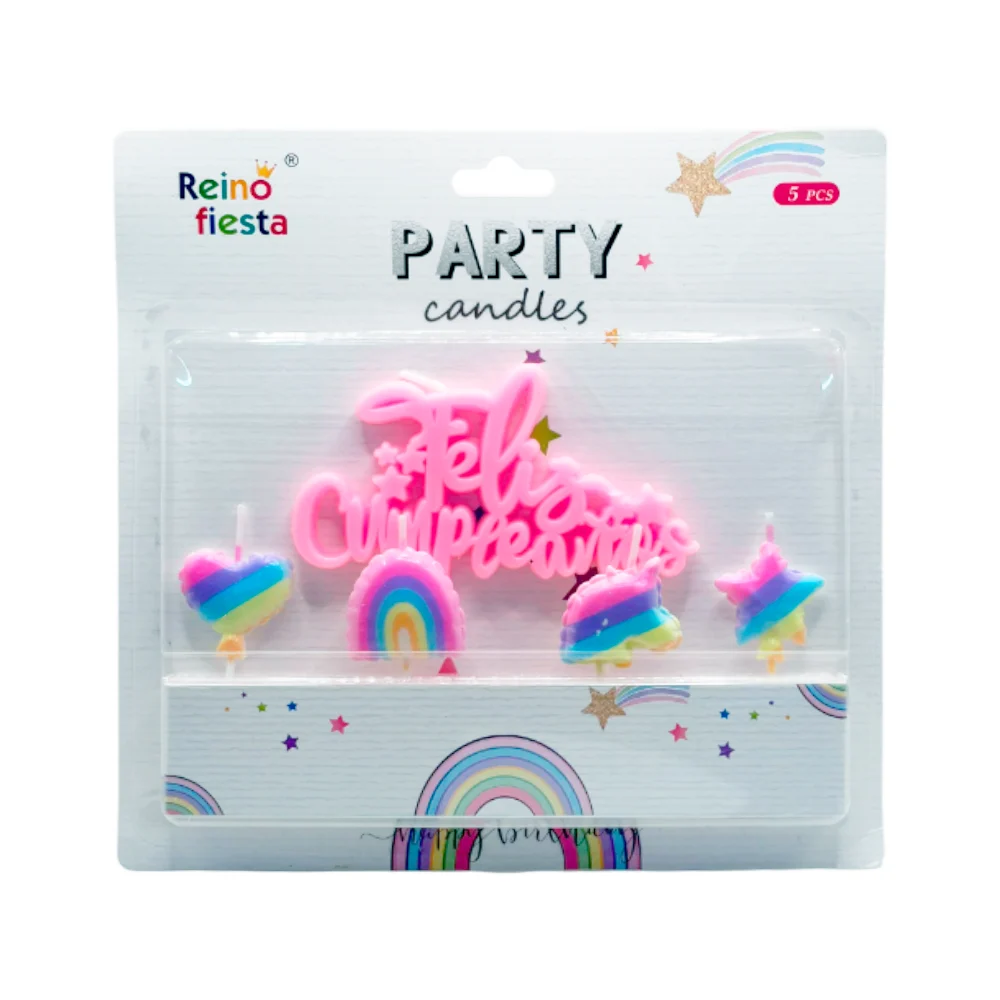 Paquete con 5 velas de feliz cumpleaños con figuras multicolores / 52…