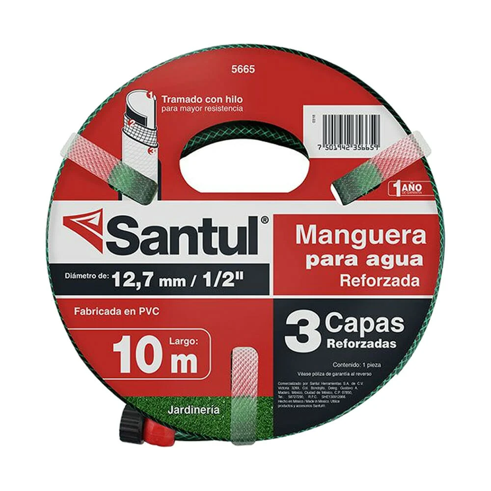 Manguera jardinera santul de 1/2 pulgada con largo de 10 metros y 3 c…