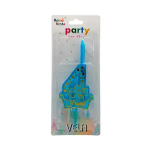 Portavelas de plástico número 4 azul con corona happy y estrellas / 6…