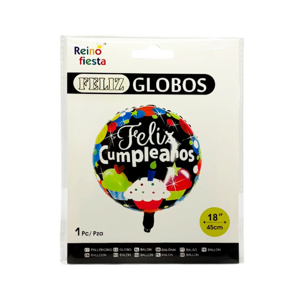 1pz globo redondo de feliz cumpleaños 18´-45cm con estampado de cupca…
