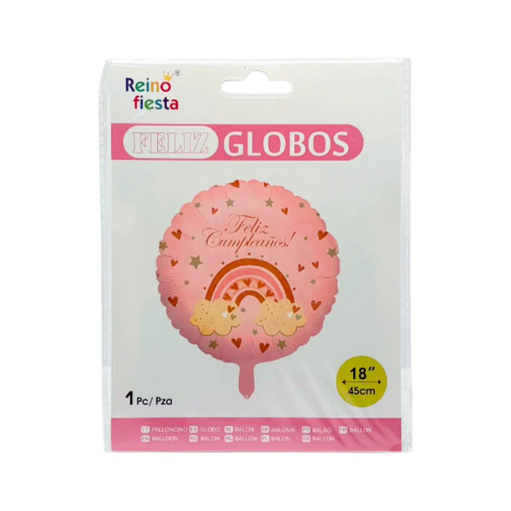 1pz globo redondo de feliz cumpleaños rosa con arcoiris, corazón y es…