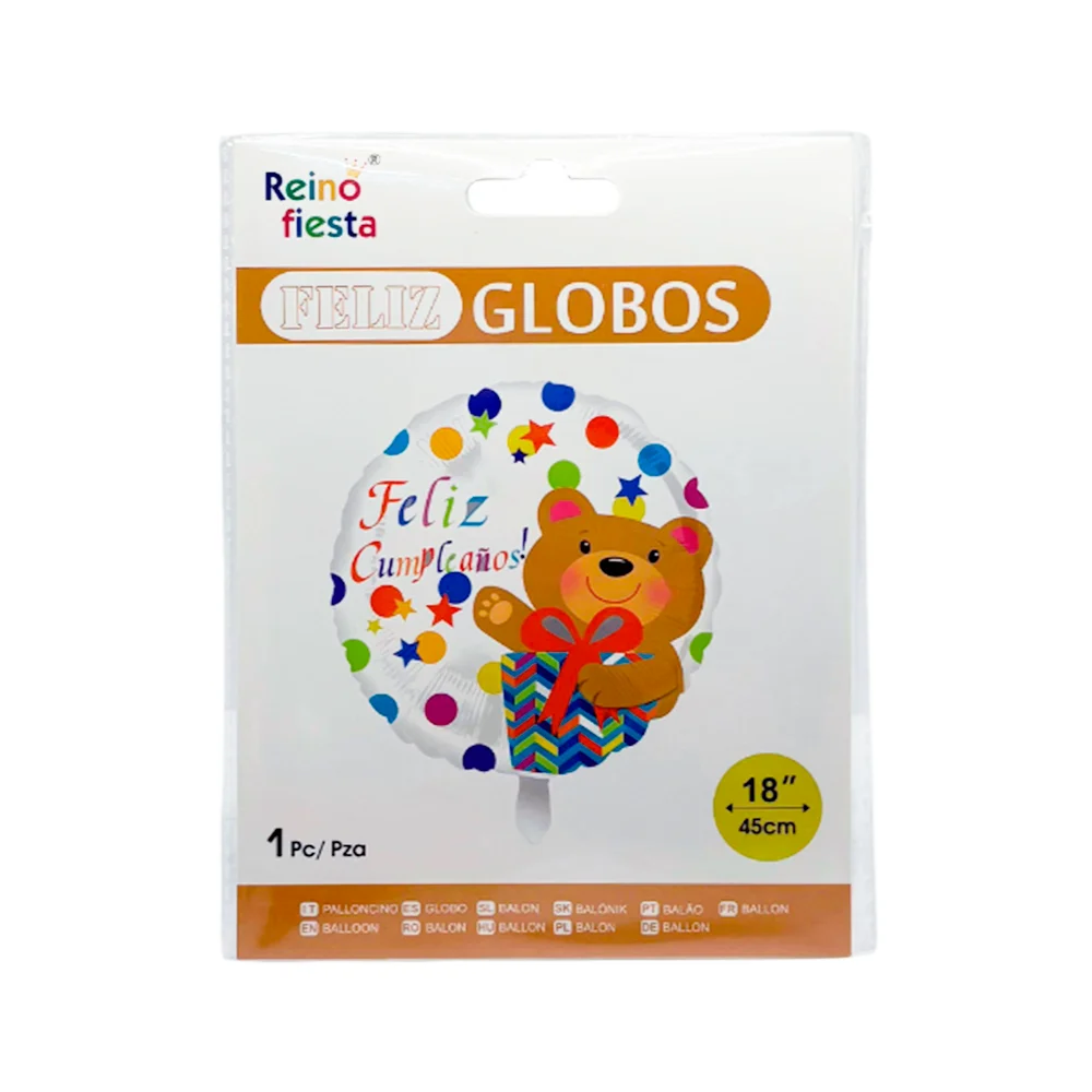 1pz globo redondo de 18´-45cm feliz cumpleaños con estampado de osito…