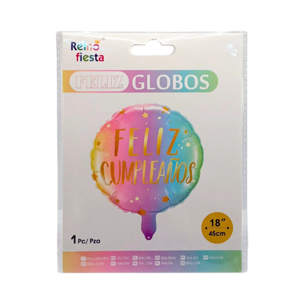 1pz globo redondo de feliz cumpleaños en tono pastel multicolor, letr…