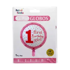 1pz globo redondo cumpleaños no.1 de niña, 18´-45cm / 1 first girl / …