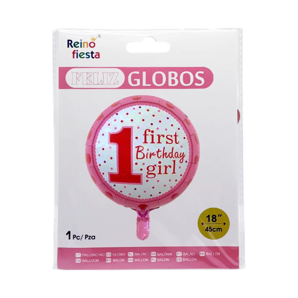 1pz globo redondo cumpleaños no.1 de niña, 18´-45cm / 1 first girl / …
