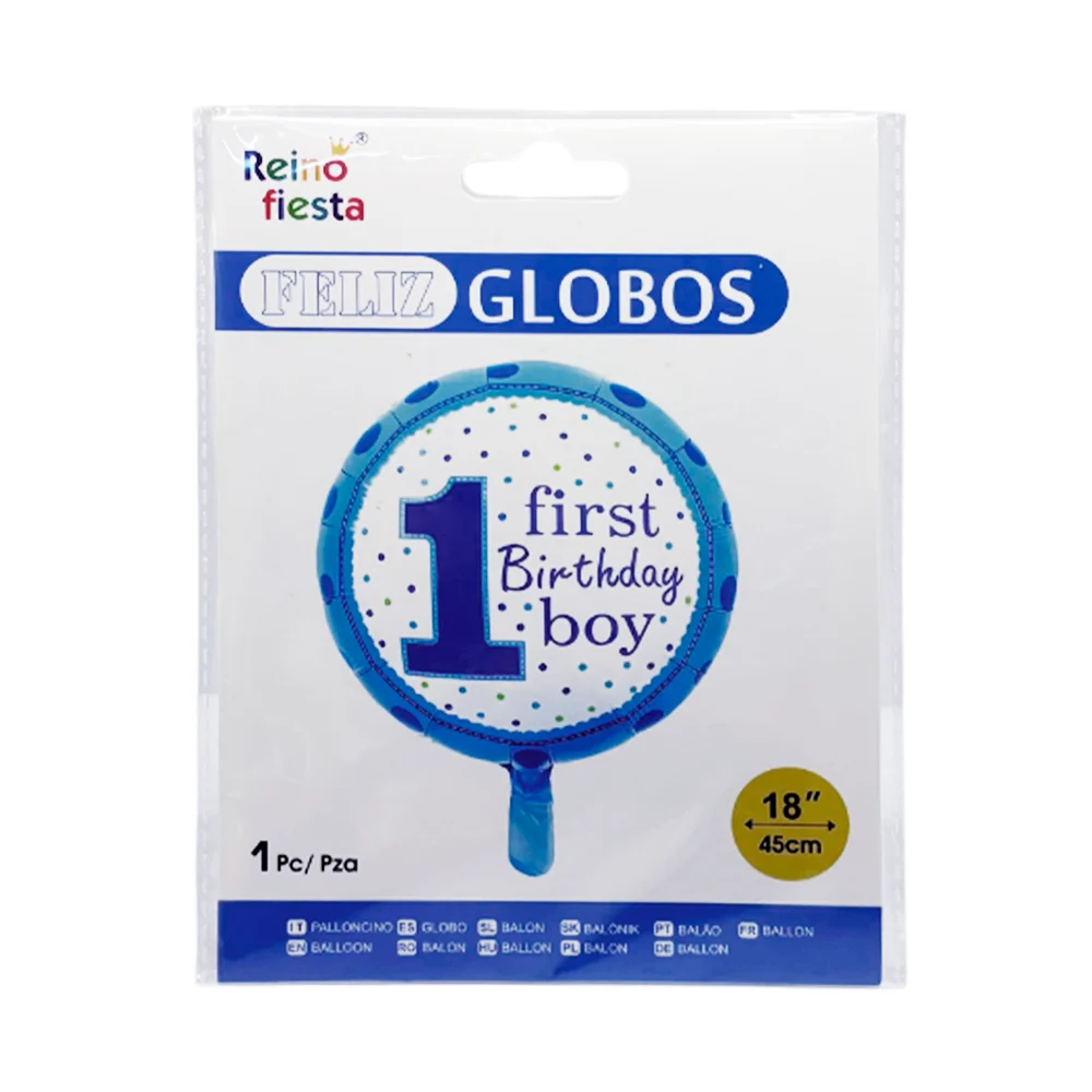 1pz globo redondo cumpleaños no.1 de niño, 18´-45cm / 1 first boy / 6…