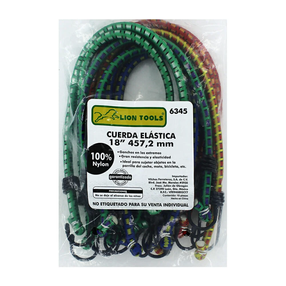 Paquete con 10 cuerdas elásticas de nylon 18" lion tools con ganchos …