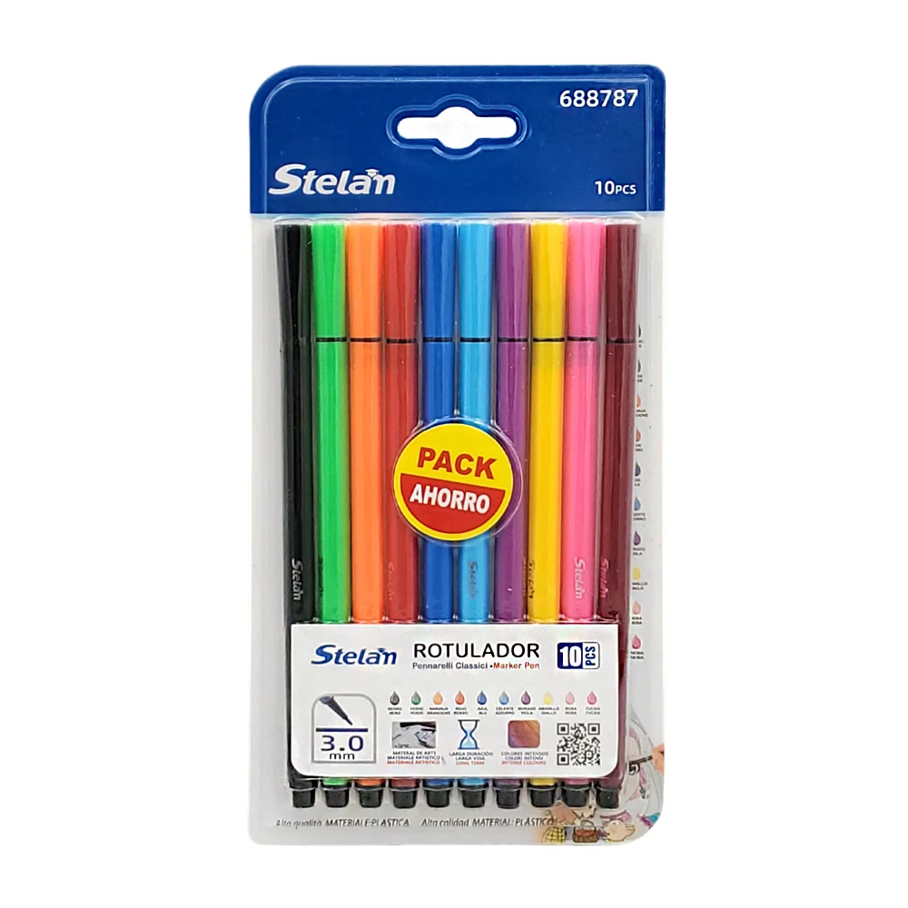 Paquete con 10 plumones-rotuladores delgados 3.0mm, color surtido / 6…