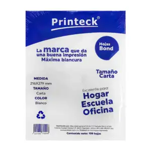 Paquete con 100 hojas bond blancas tamaño carta / printeck / 705008