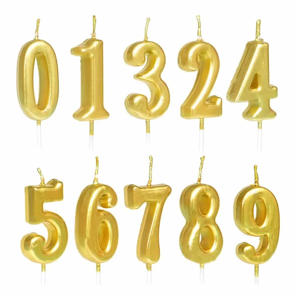 1pza Vela de cumpleaños metálica con forma de número, variedad de col…
