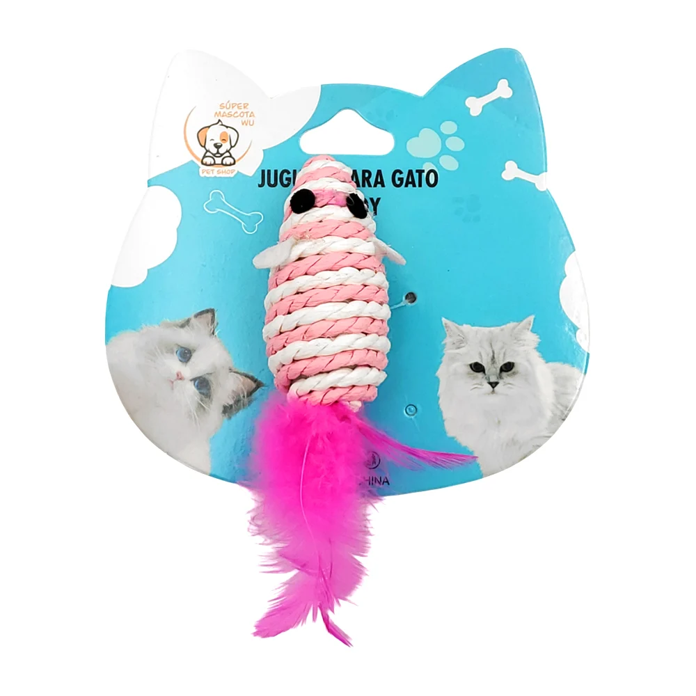 Juguete ratón pequeño de yute con plumas, variedad de colores / 73388