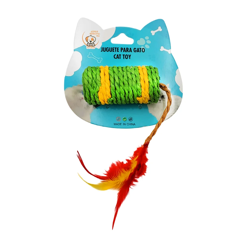 Juguete cilíndrico de yute con decoración de pluma, variedad de color…