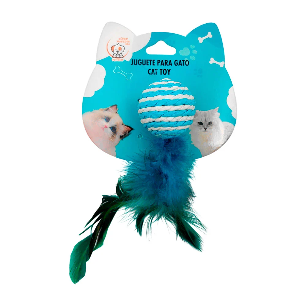 Juguete rascador con yute y plumas, bicolor en forma de esfera, varie…