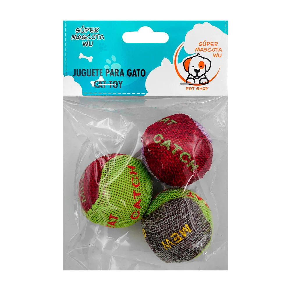 Paquete con 3 mini pelotas de tela para gatos, colores surtidos / 734…