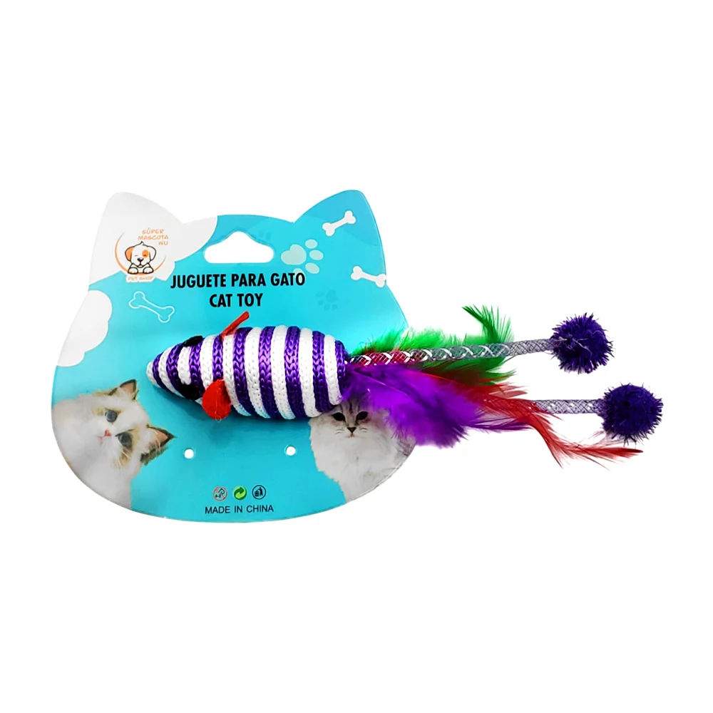 Juguete ratón pequeño de cordón con plumas, variedad de colores