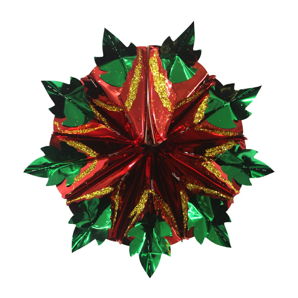1pza Adorno navideño metálico en forma de flor nochebuena con brillan…