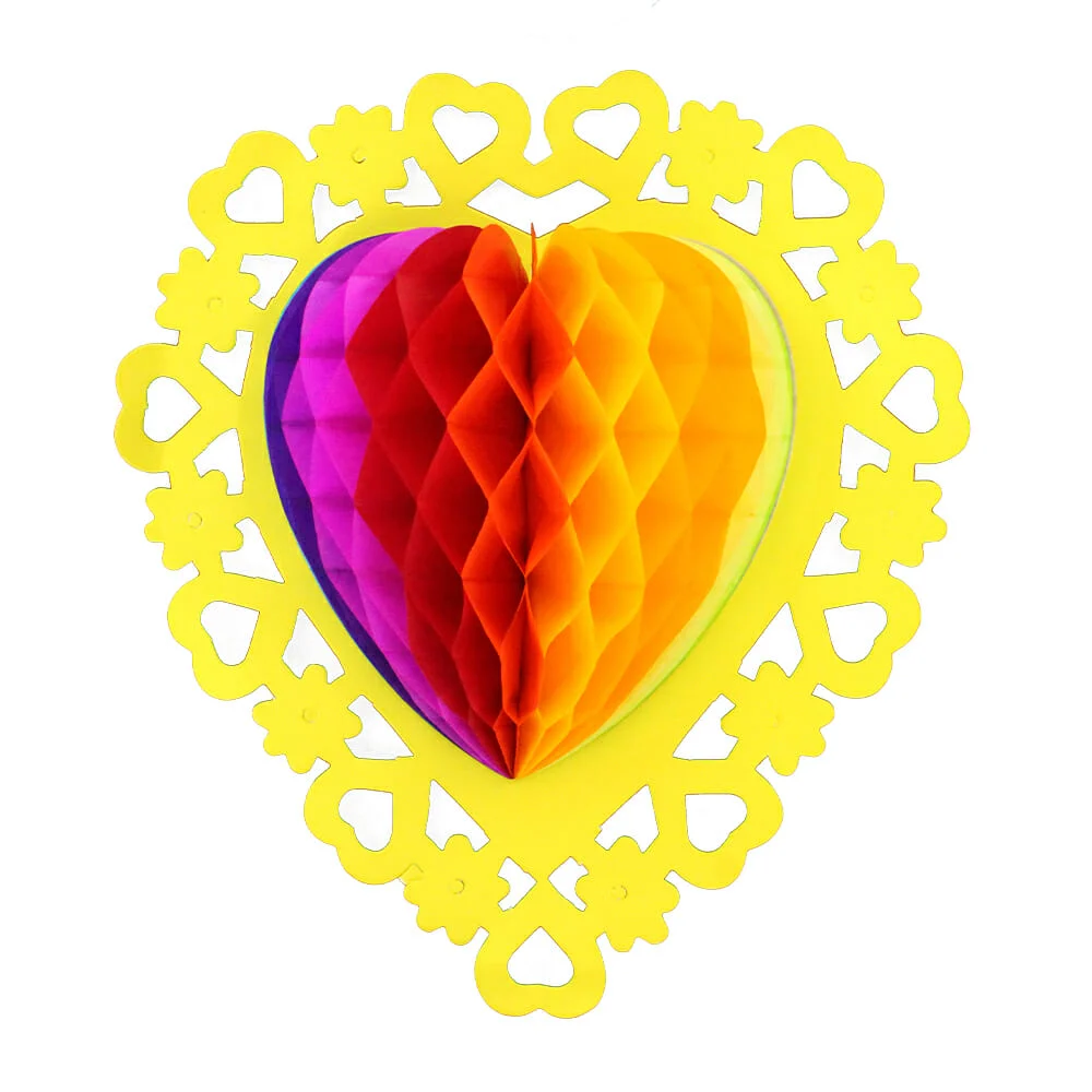 Adorno colgante 3d en forma de corazón de papel china multicolor y fl…