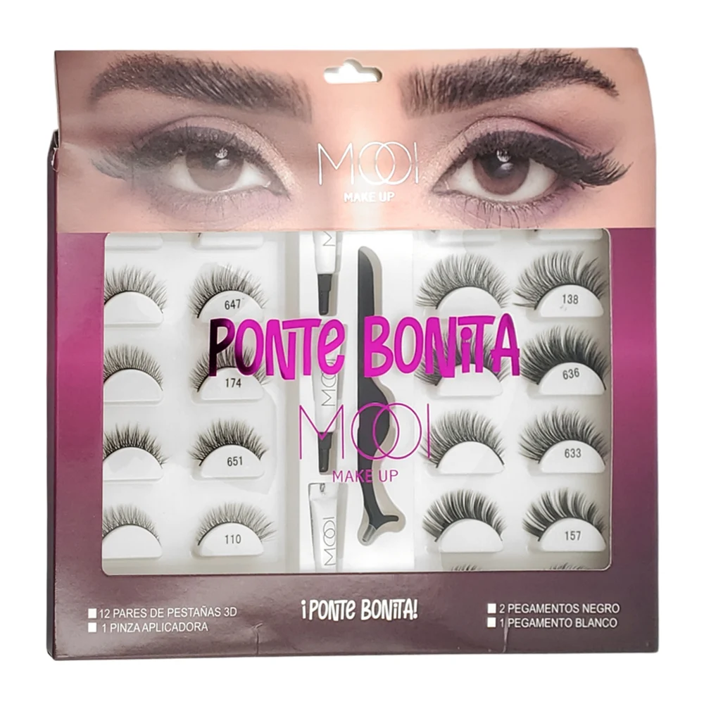 Paquete con 12 pares de pestañas postizas + 3 pegamentos y pinzas apl…