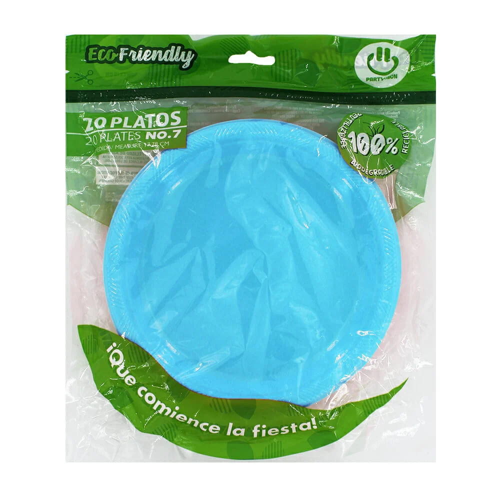 Paquete con 20 platos no.7 de plástico biodegradable, variedad de col…
