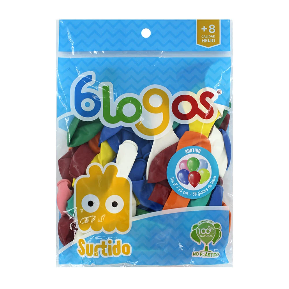 Paquete con 50 globos blogos de colores surtidos de 9 in - 23 cm