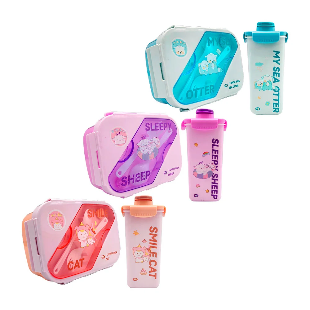 Juego de tupper rectangular con 2 compartimientos, 2 cubiertos y bote…