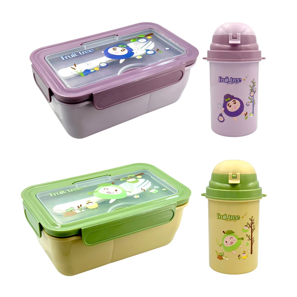 Juego de tupper rectangular con 2 compartimientos y cubierto + botell…