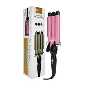 Plancha rizadora de cerámica con triple barril para el cabello, varie…