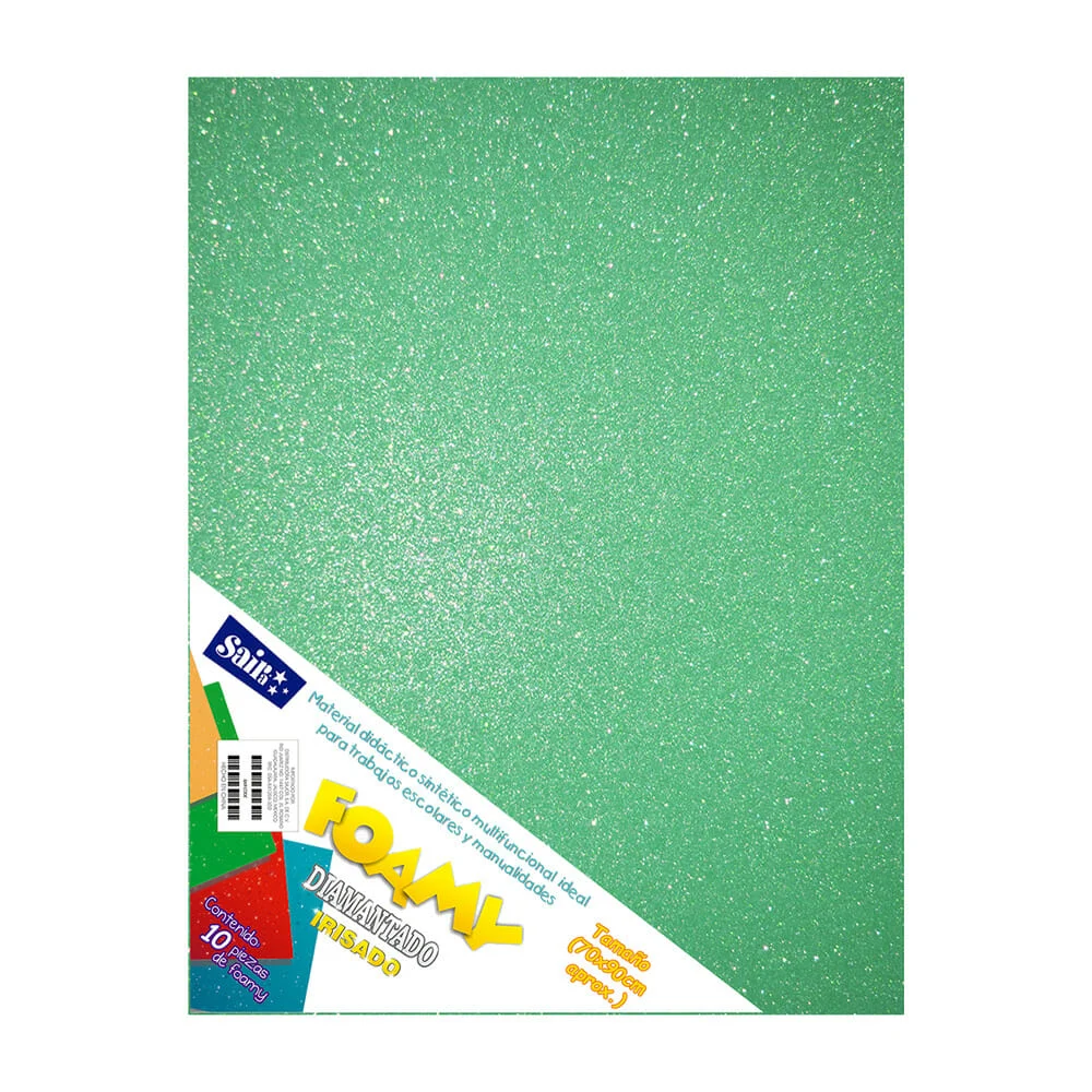 Paquete con 10 hojas de foamy diamantado irisado color verde aqua 70x…