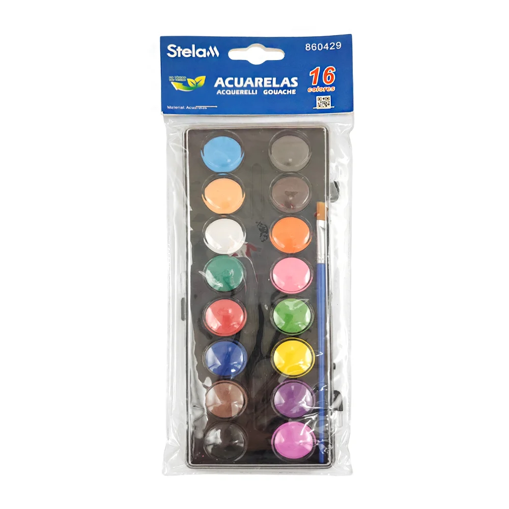 Estuche con 16 acuarelas pequeñas + pincel, colores surtidos / 860429…