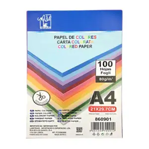 Paquete con 100 hojas a4 de colores 21x29.7 cm / 860901